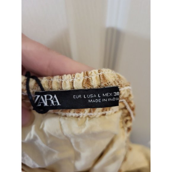 Zara Brown Plaid Linen Blend Midi Tie Back Open Back Dress, L - Picture 4 of 5